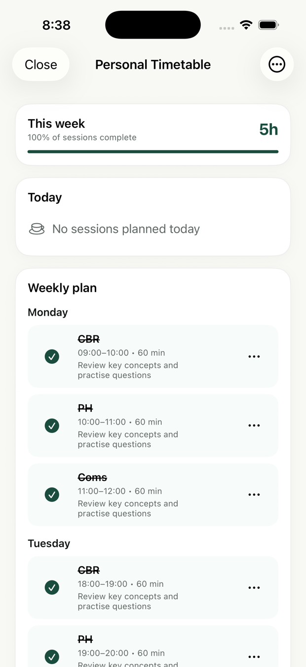 Gradely personal study timetable